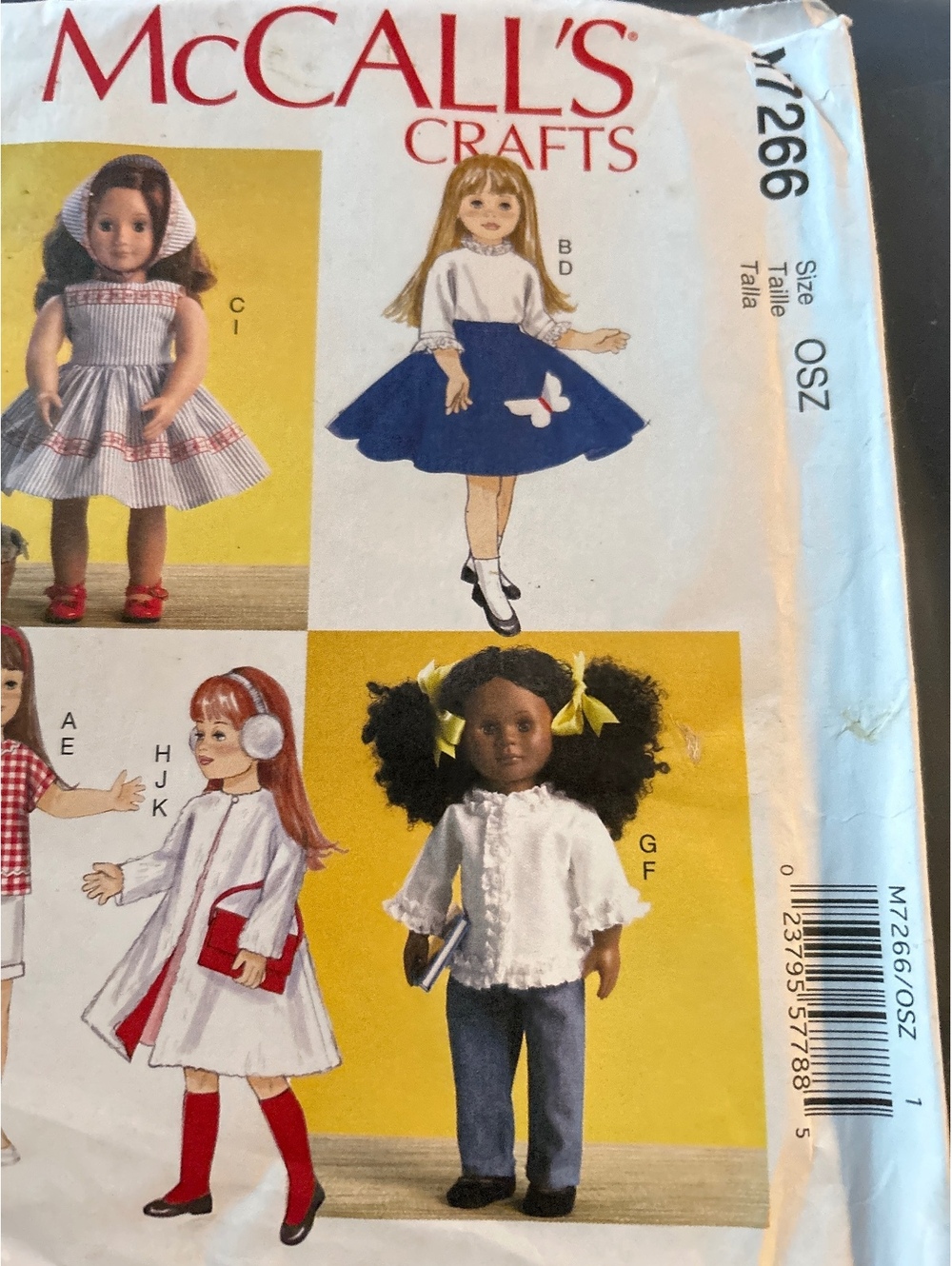 McCall's M7266 Doll Clothes Sewing Pattern OSZ